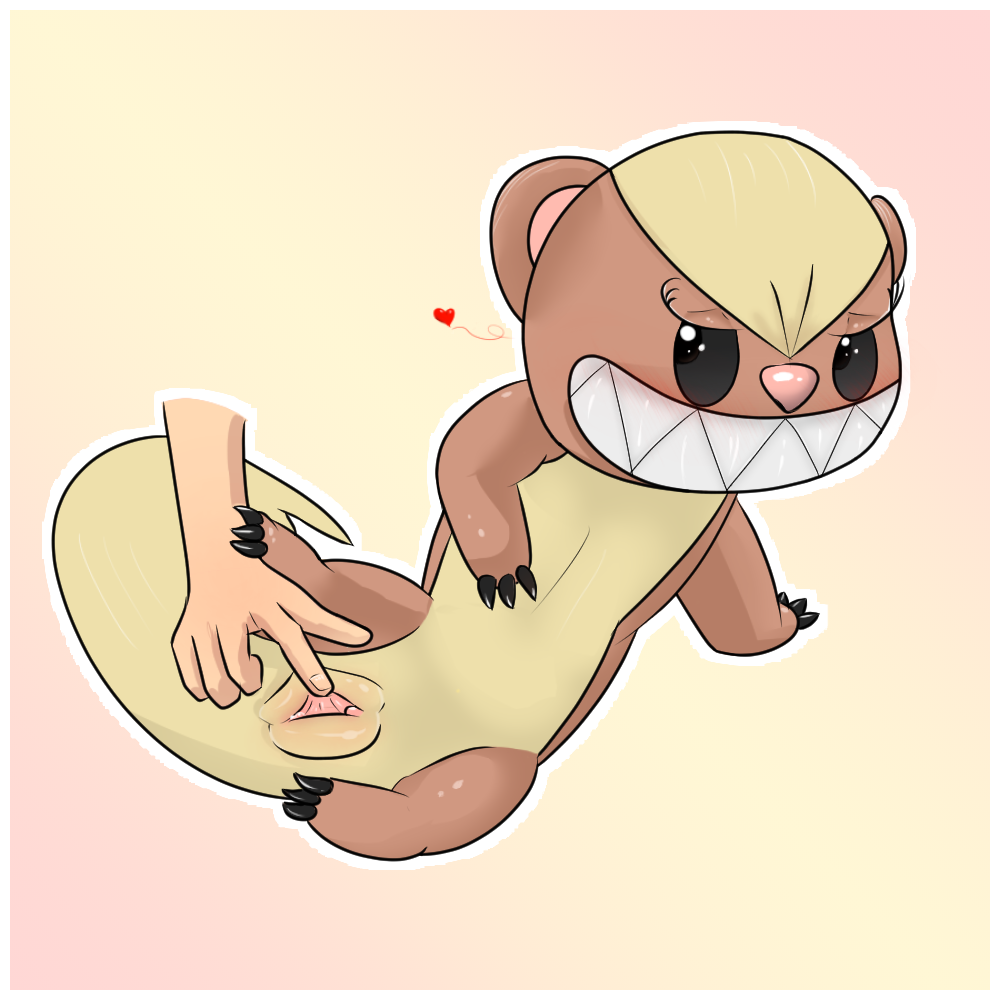 joe123123123, yungoos, nintendo, pokemon sm, pink background, simple background, 1girls, ambiguous gender, belly, black eyes, blush, brown fur, claws, clitoris, disembodied hand, duo, eyelashes, fangs, feet, female, flat chest, furry, heart, human, interspecies, looking at viewer, no nipples, nude, on side, paws, pokemon, pokephilia, pussy, pussy juice, rodent, solo focus, spread legs, spread pussy, spreading, tail, teeth, video games, white border, white fur, 