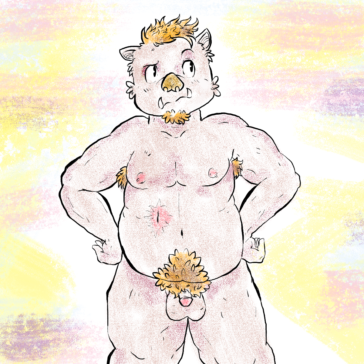 digital media (artwork), boar, male, mammal, penis, porcine, slightly chubby, small penis, 
