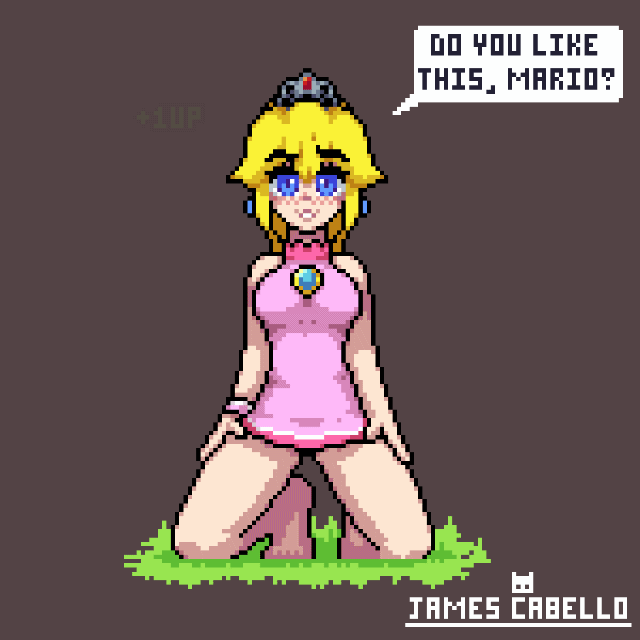 1girls animated blonde_hair blue_eyes blushing breasts crown female female_only human james_cabello looking_at_viewer mario_(series) nintendo nipples nude nude_female pixel_animation pixel_art princess_peach pussy short_hair super_mario_bros. taped_nipples taped_pussy undressing