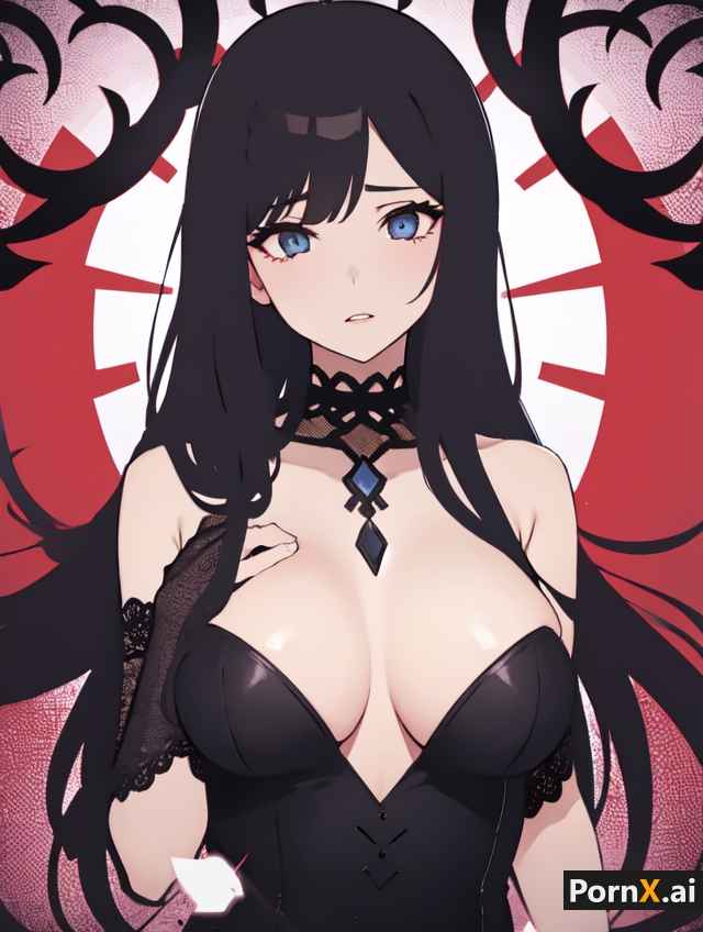 tagme, 1girls, ai generated, blue eyes, cleavage, dark hair, female, hand on breast, looking at viewer, medium breasts, pooplool, pornx.ai, tilted head, 