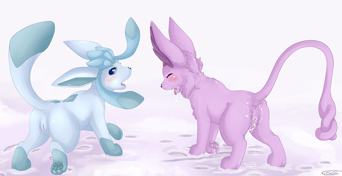 blackfury, espeon, glaceon, nintendo, color, 2girls, female, female only, fur, furry, interspecies, multiple females, pokemon, 