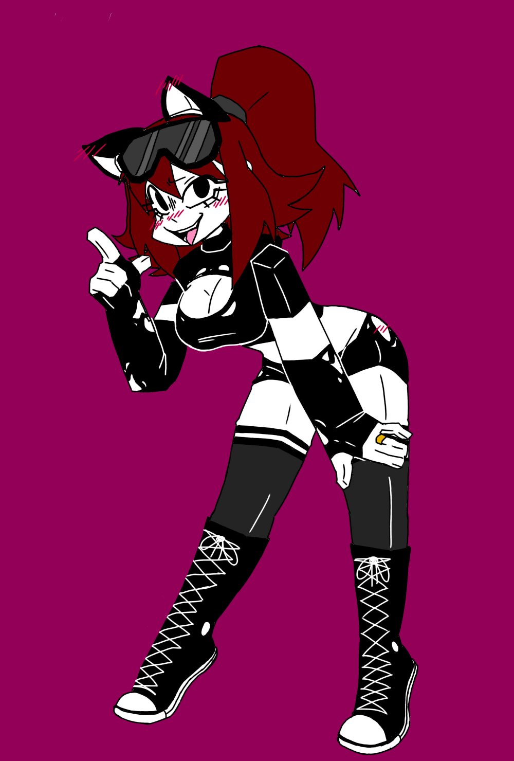 1girls big_breasts black_eyes blocky_body blush breasts cleavage clothed clothing female female_focus female_only fernanda_(minstlu) fox_ears goggles long_hair looking_at_viewer oc original original_character ponytail pose red_hair roblox roblox_avatar robloxian self_upload tongue tongue_out valenz15 white_skin