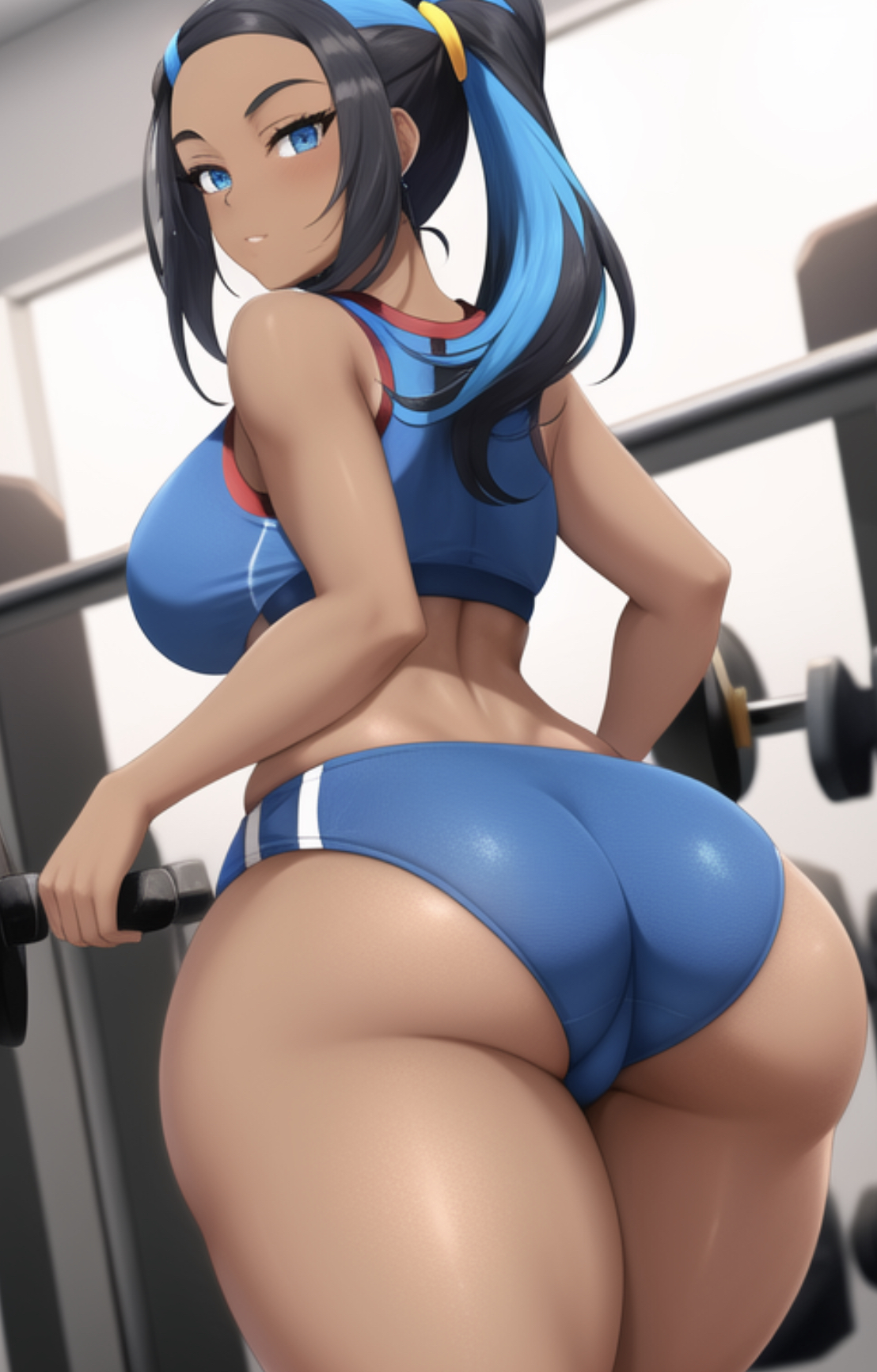 nessa (pokemon), ai generated, athletic female, big ass, booty, dark-skinned female, gym uniform, pokemon, 