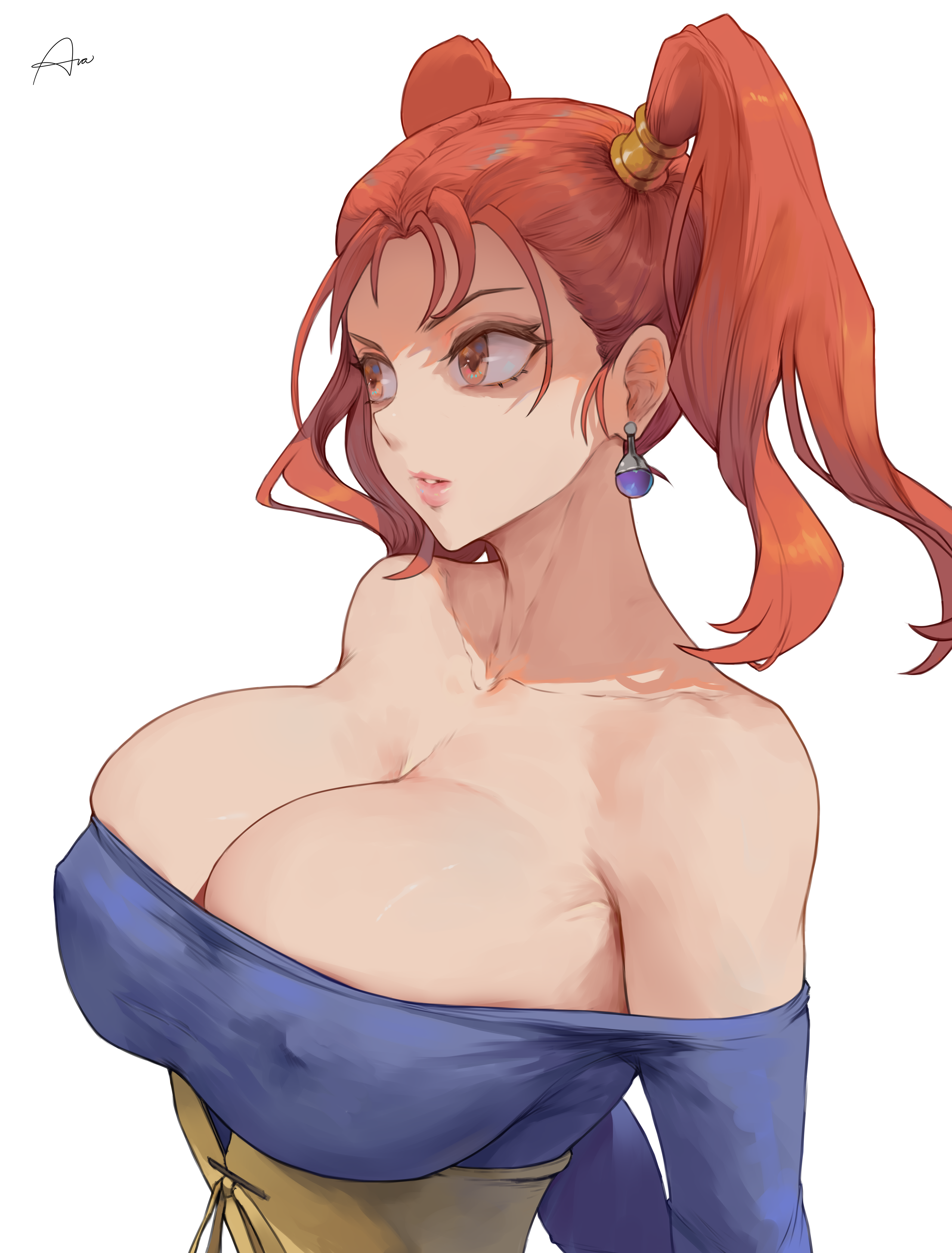 1girls absurd_res araneesama arms_behind_back artist_signature bare_shoulders big_breasts breasts bursting_breasts busty busty_female cleavage clothed clothing collarbone corset dragon_quest dragon_quest_viii dress earrings erect_nipples_under_clothes eyebrows female female_only hair hi_res huge_breasts human human_female jessica_albert large_breasts level-5 looking_away low_cut_dress low_cut_top off_shoulder off_shoulder_dress parted_lips perky_breasts red_eyes red_hair rich_female shadow shoulders simple_background skinny skinny_female solo square_enix strapless strapless_dress twintails upper_body_focus upper_body_only very_high_resolution video_game_character video_games white_background