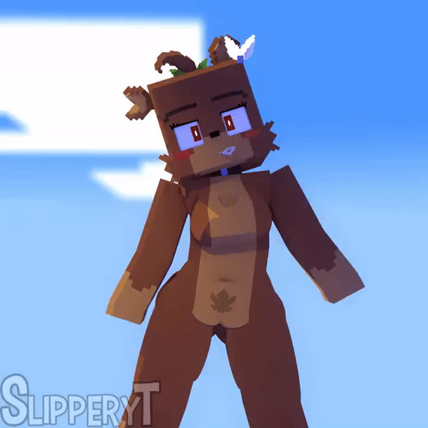 slipperyt, bia (slipperyt), minecraft, 3d, animated, tagme, anthro, bear, bear girl, breasts, brown skin, female, female only, no panties, nude, red eyes, solo, teddy bear, 