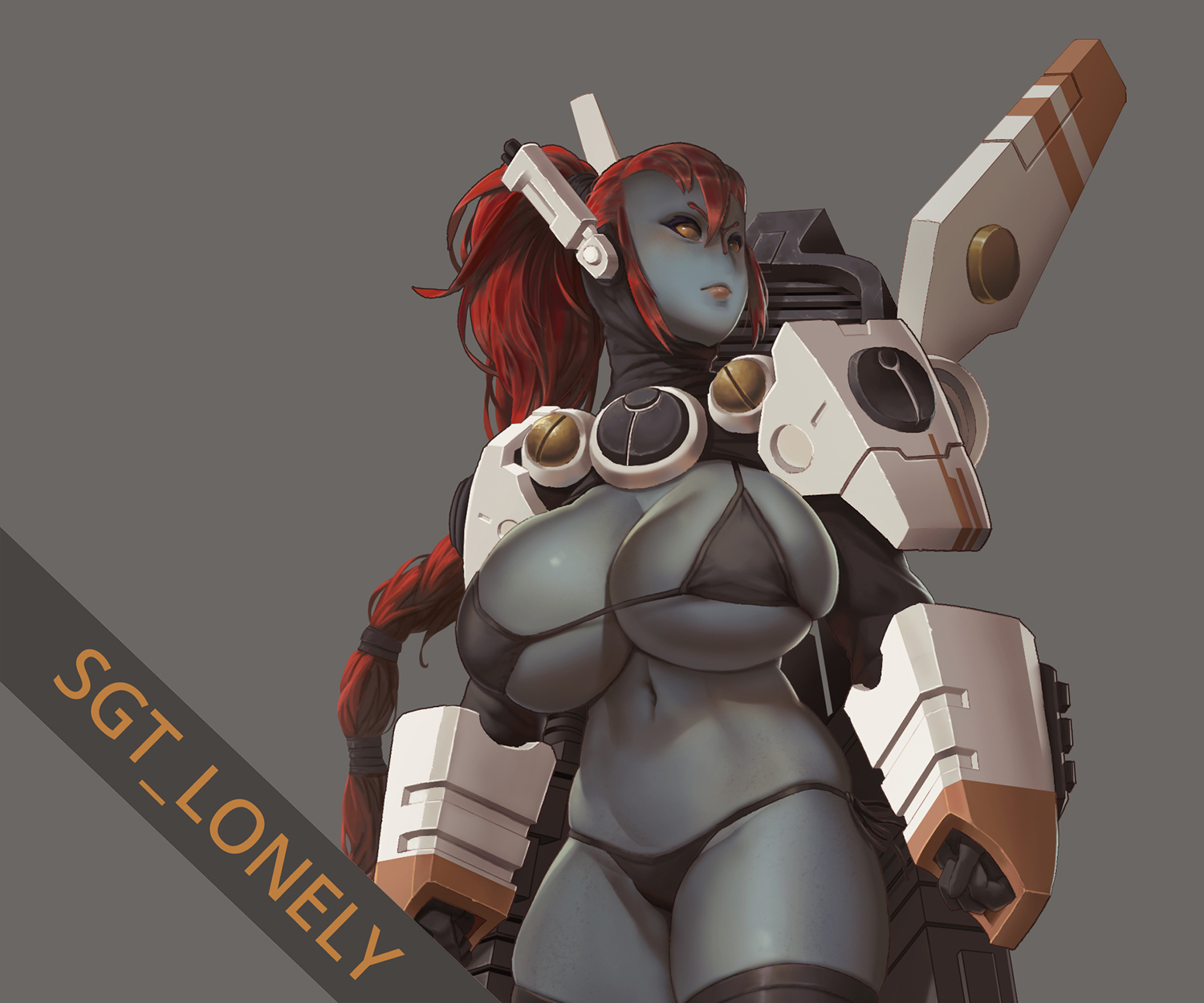 commander shadowsun, tau, warhammer 40k, alien girl, blue skin, huge breast...