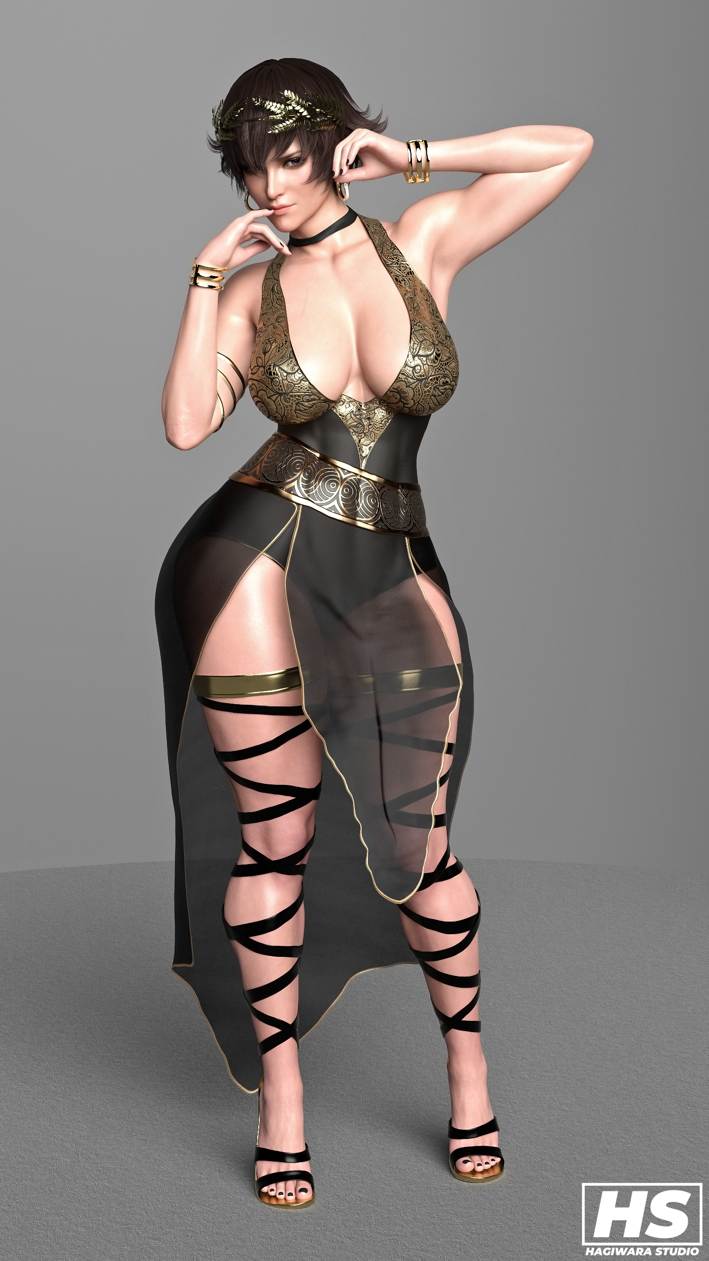 monster hunter, 3d, tagme, 1girls, female, female only, fiorayne, hagiwara studio, monster hunter rise, muscular female, short hair, solo, 
