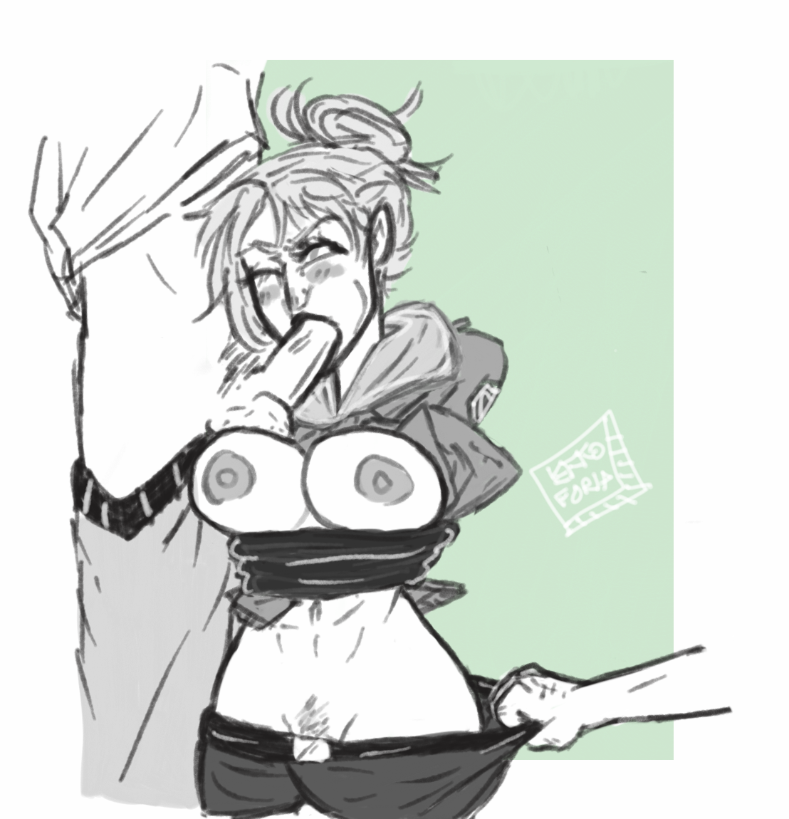 annie leonhardt, attack on titan, 2males, fellatio, green, oral, pubic hair, sucking, 