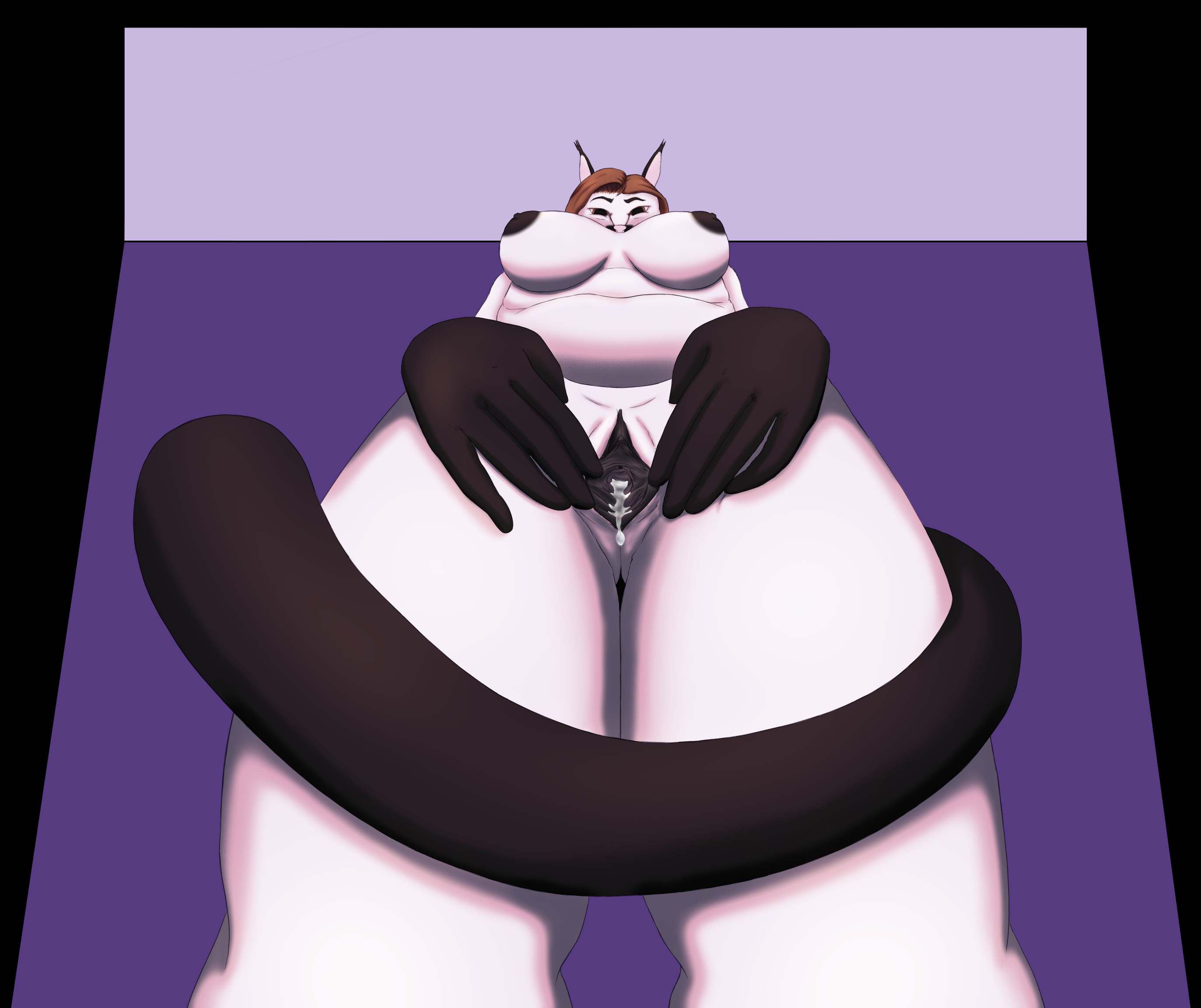 hi res, anthro, black nipples, black pussy, bodily fluids, chubby female, c...