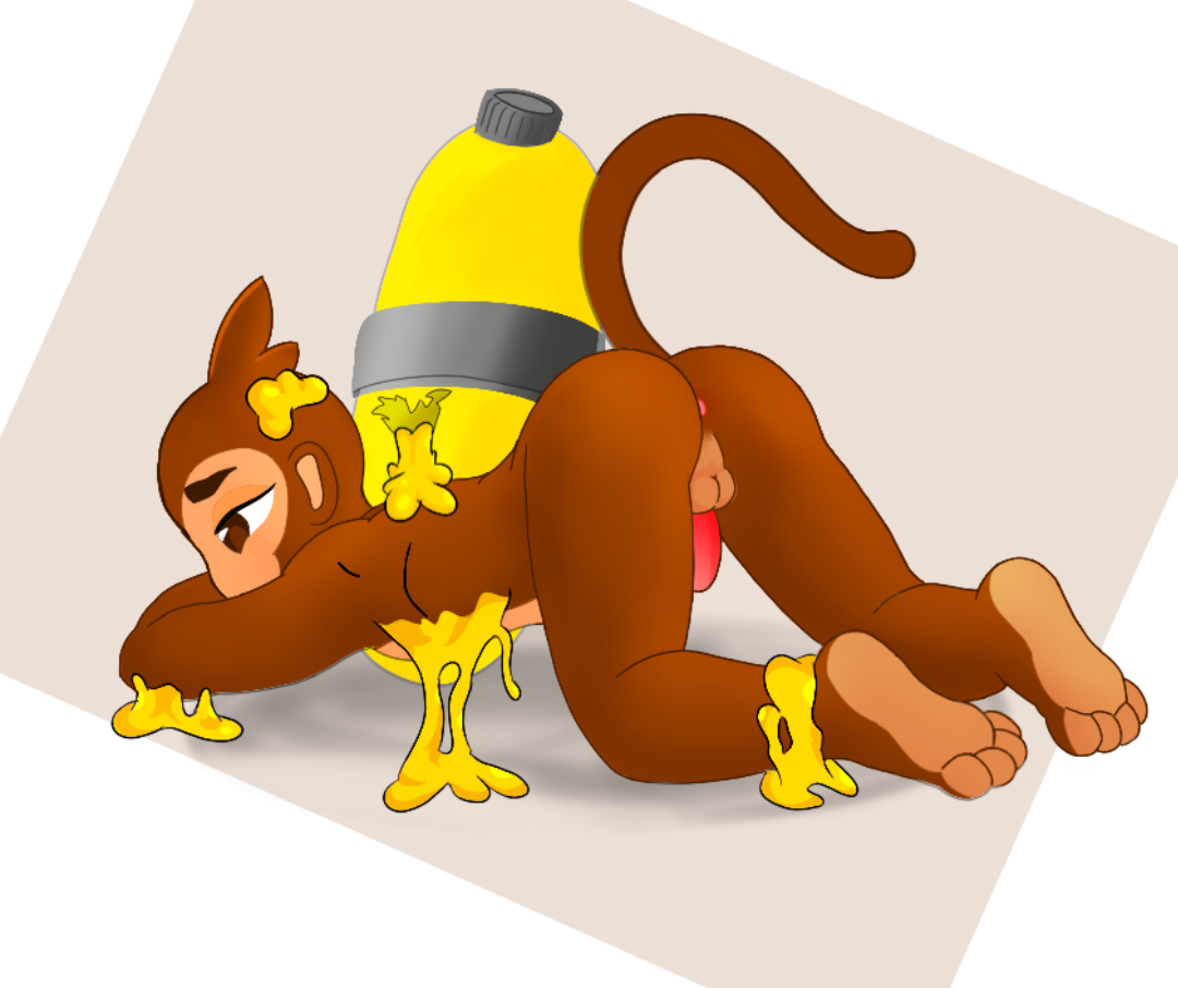 bloons tower defense, ass up, baloons, brown fur, femboy, monkey, small pen...