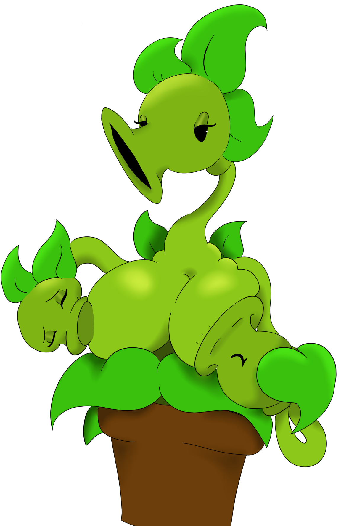 thompson-vonjung, plants vs zombies, simple background, 3 heads, anthro, bi...