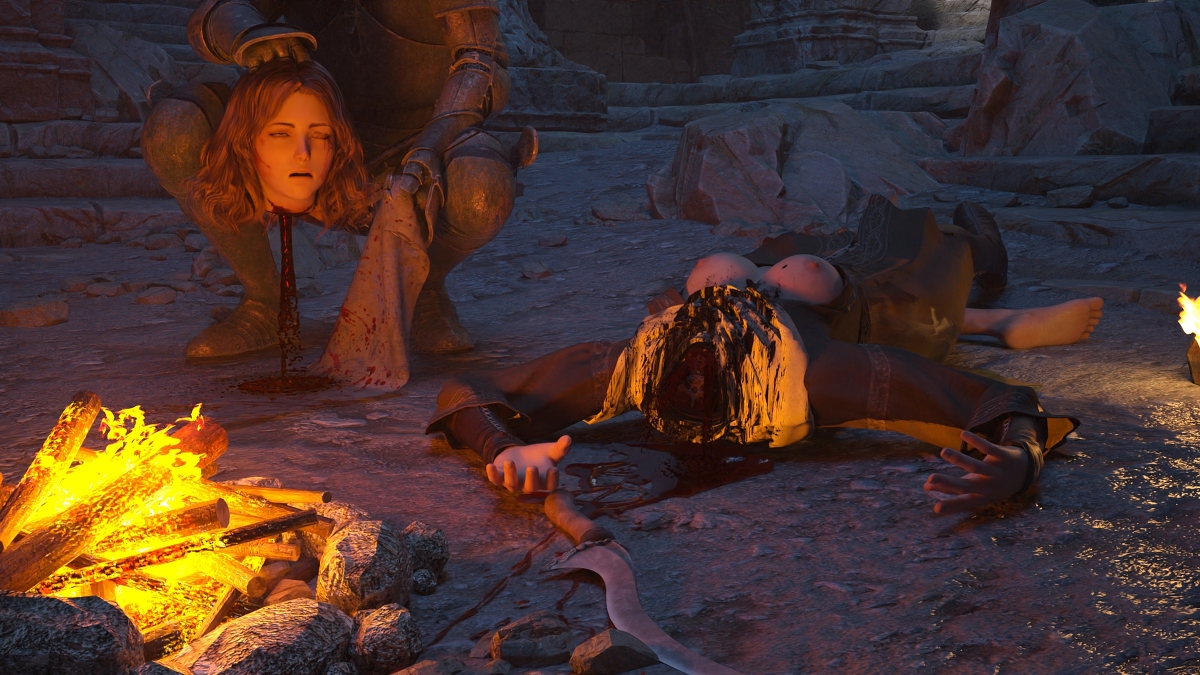 gurochanop, fromsoftware, 3d, blender, 1girls, bad ending, breasts, death, elden ring, feet, guro, headless, melina (elden ring), nipples, nude female, site of grace, tarnished (elden ring), 