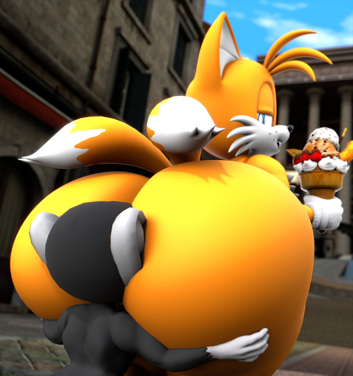 miles tails prower, tails, sonic (series), sonic the hedgehog (series), 3d, 3d (artwork), tagme, 2boys, ape, ass, ass bigger than head, ass in face, big ass, big butt (male), doommusk, eating ass, face in ass, facesitting, fat ass, fat thighs, femboy, fox, furry, furry male, furry only, gay, girly, huge ass, lire (doommusk), looking back, looking back at another, male, male/male, male only, monkey, naked, no genitals, no sex, nonhuman, nude, primate, rimming, rimming male, sitting on face, sitting on person, size difference, tail, tails the fox, thick thighs, thighs, twitter link, vulpine, yaoi, 