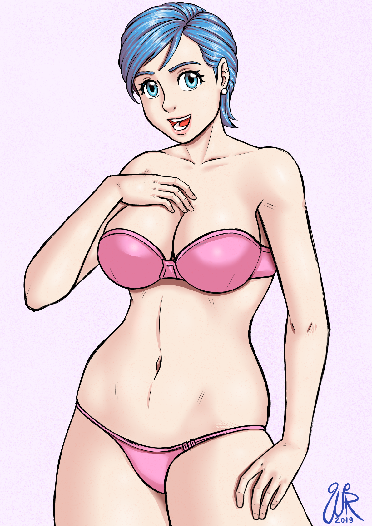 bulma briefs, dragon ball z, blue eyes, blue hair, female, solo, underwear, waltherrfa, 