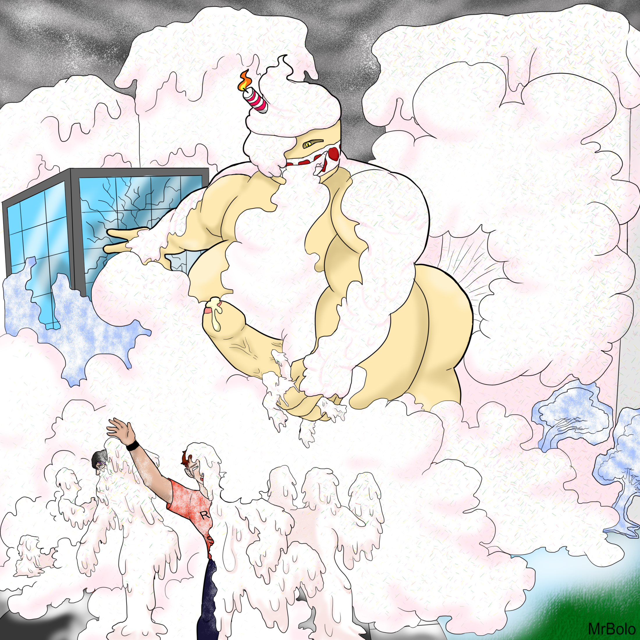 hi res, cake, dessert, food, group, human, humanoid, male, male/male, mammal, monster, mr.bolo, vore, 