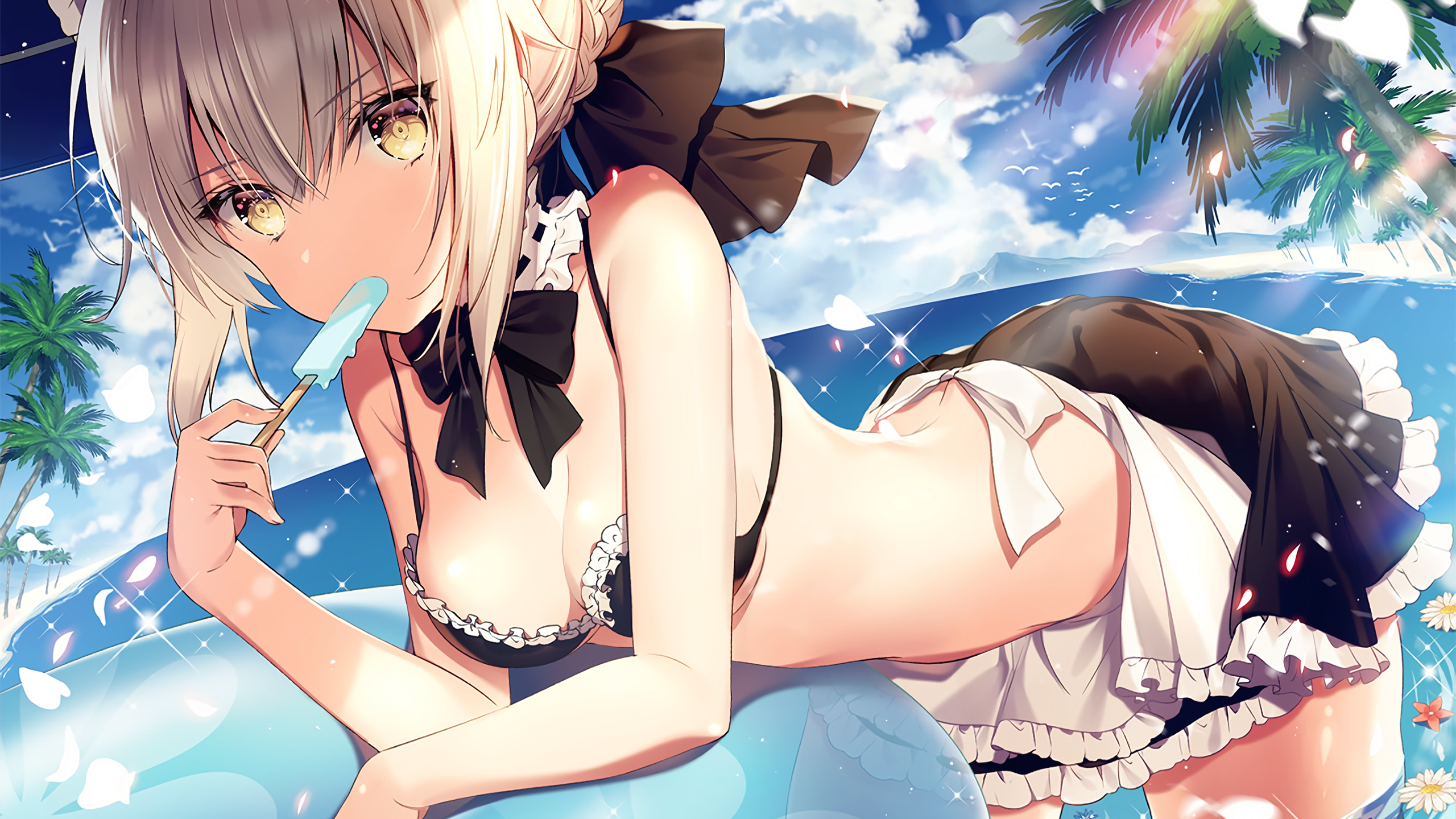 saber, saber alter, fate/stay night, fate (series), beach, bikini, female, ice cream, necomi, pendragon, 