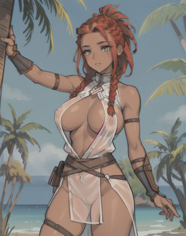 aloy, horizon zero dawn, ai generated, braided hair, horizon forbidden west, red hair, stable diffusion, 