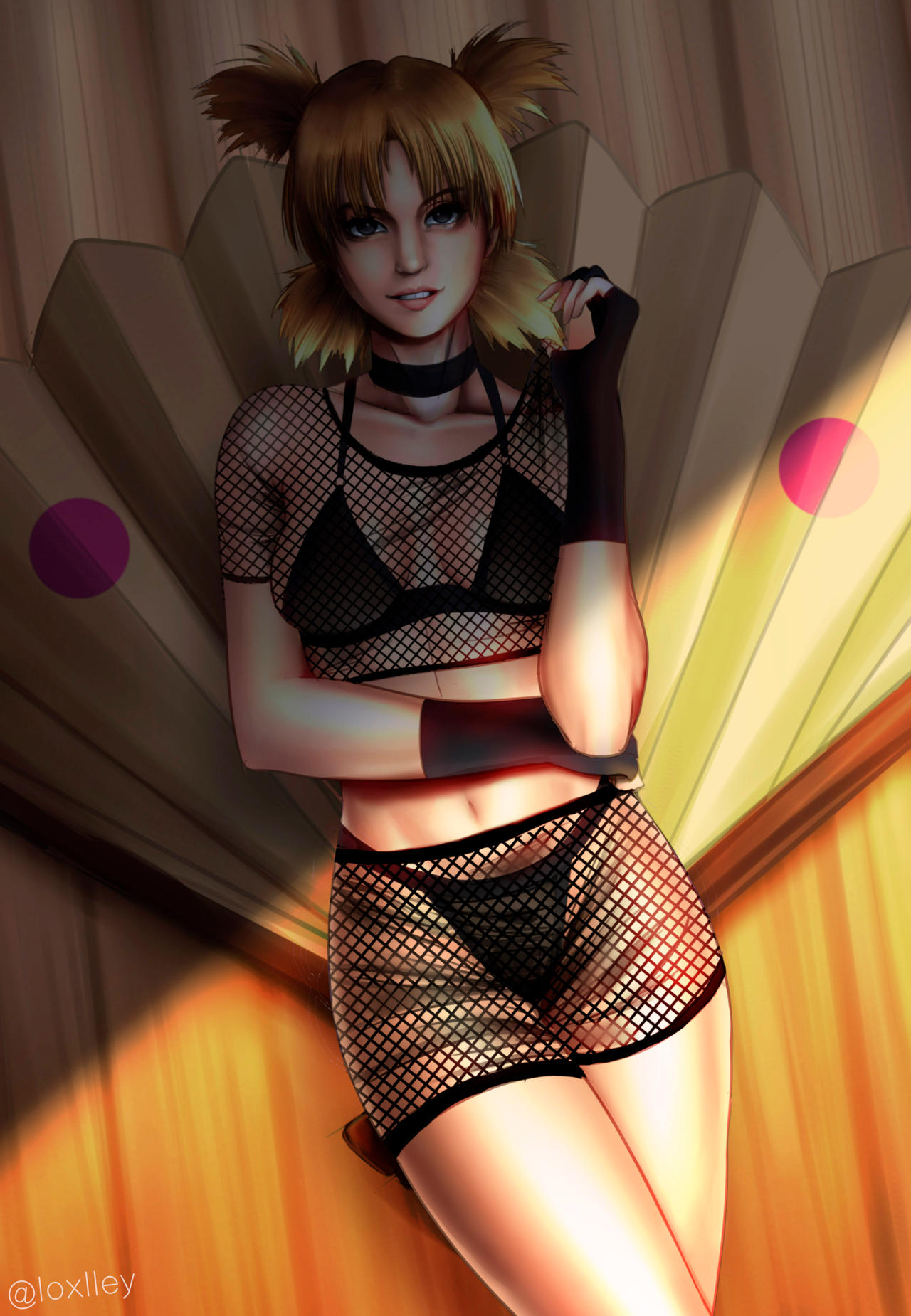 temari, naruto, naruto (series), naruto shippuden, shounen jump, hi res, high resolution, highres, pose, realistic, 1girls, abs, bare legs, bare thighs, belly, belly button, black gloves, black panties, blonde hair, bra, choker, cleavage, clothing, crop top, female, female focus, female only, fingerless gloves, fishnet, fishnet shirt, fishnet shorts, fishnets, gloves, green eyes, grin, legs, legs together, light-skinned female, light skin, loxlley, minishorts, pale-skinned female, pale skin, panties, partially clothed, pinup, posing, shorts, sideboob, small breasts, smile, smiling, smirk, solo, solo female, solo focus, spiky hair, standing, thighs, tied hair, twintails, underwear, 