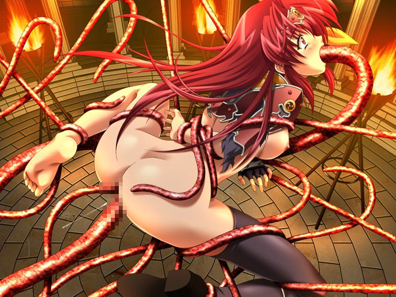kazuma muramasa, raidy, ikazuchi no senshi raidy, lightning warrior raidy, zyx, censored, game cg, all holes, anal, armor, ass, barefoot, blush, bondage, breasts, double penetration, feet, fellatio, nude, oral, penetration, penis, pussy, red hair, sex, soles, solo, spitroast, suspension, tear, tentacle, thighhighs, toes, triple penetration, wide eyed, 