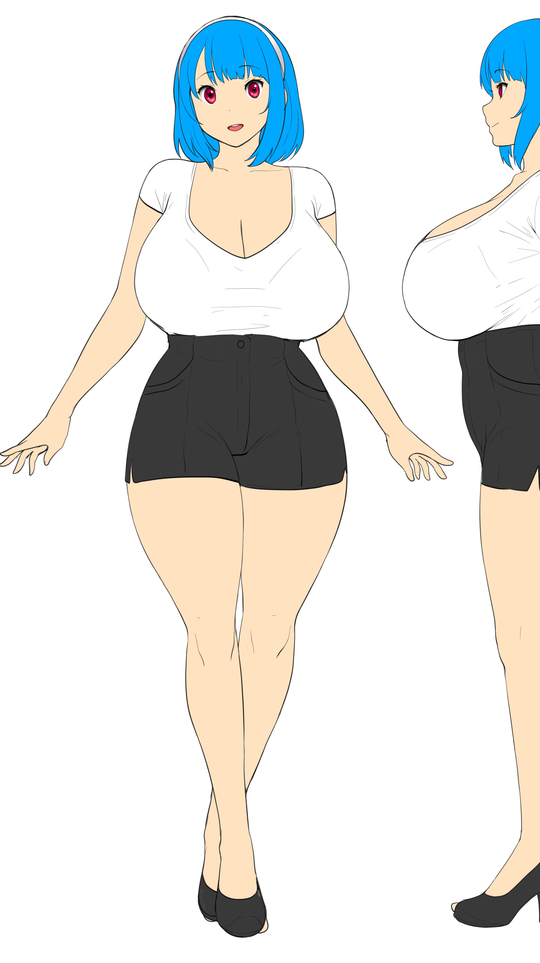 big breasts, blue hair, errorkazoo, huge breasts, red eyes, rina (errorkazoo), 