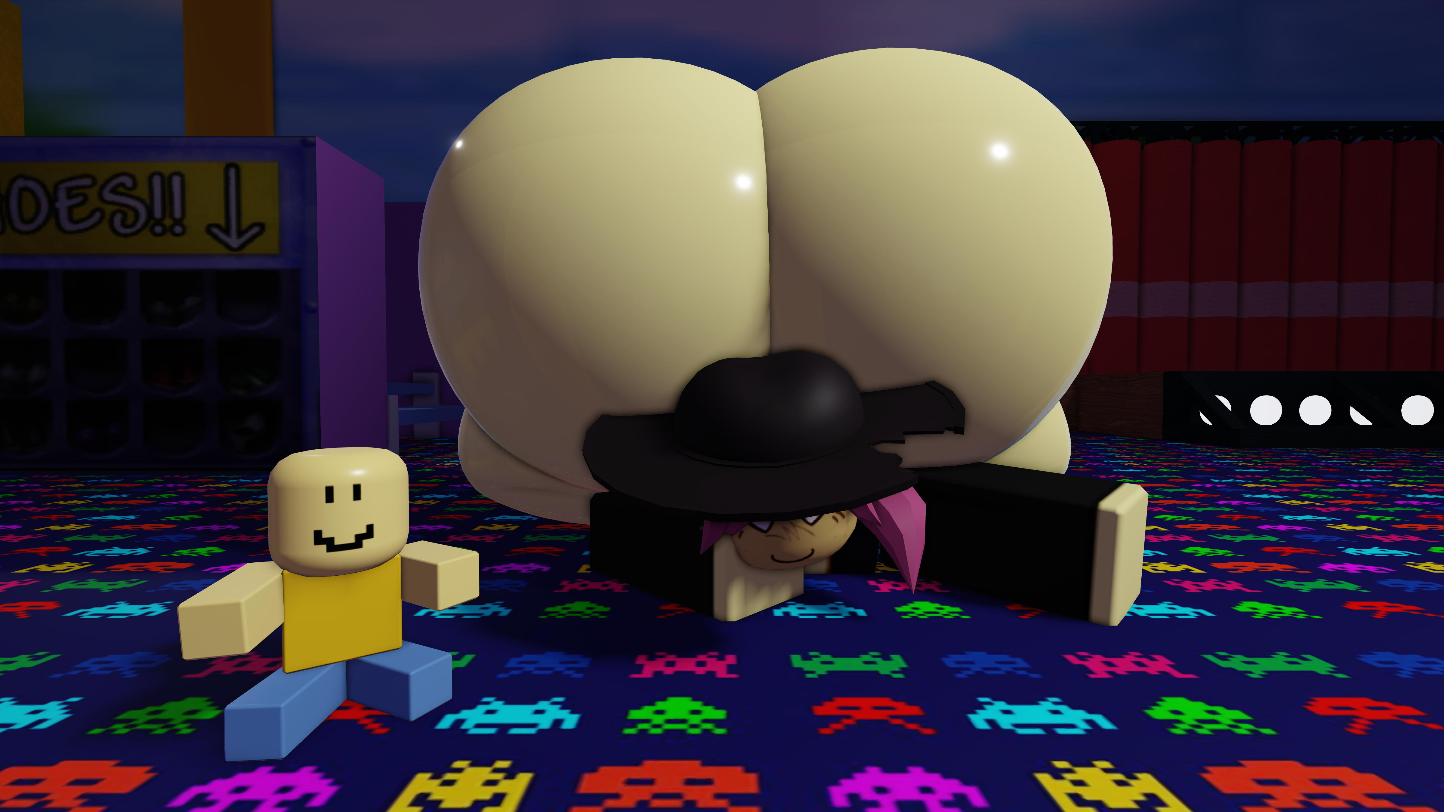 1futa 3d 3d_(artwork) ass blush blush_lines forsaken_(roblox) futa_focus futa_only futanari hat hips hyper hyper_ass jane_doe_(forsaken) large_ass laying_down pink_hair plushie roblox roblox_avatar thick_thighs thighs wenzlyrx wide_hips