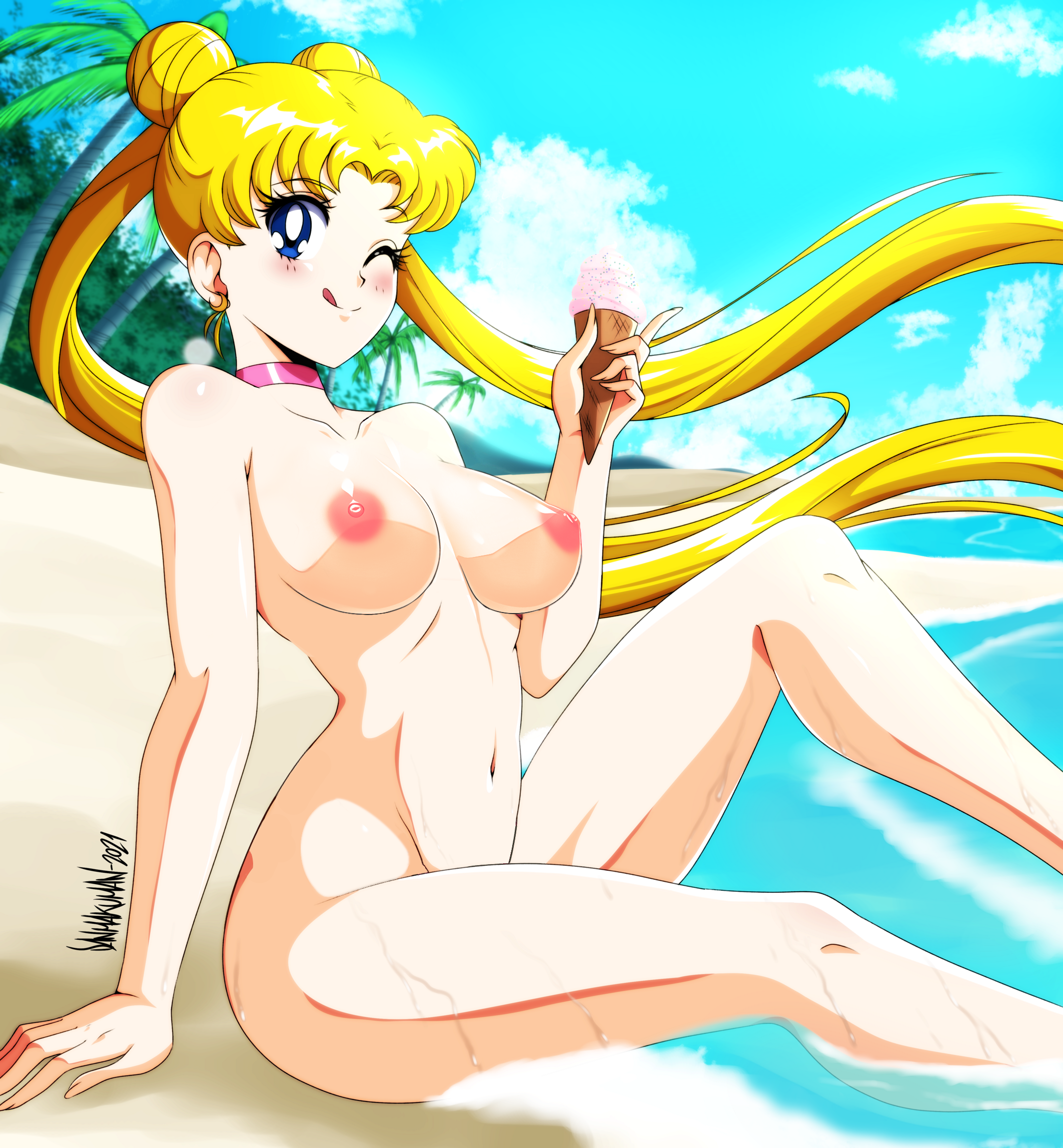 danmakuman, usagi tsukino, bishoujo senshi sailor moon, edit, beach, female only, naked, nude, nudity, sexy, 