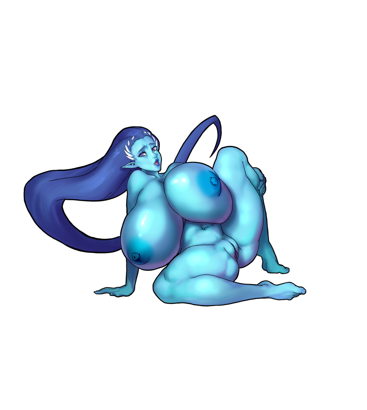 tentaclemonsterchu, legend of queen opala, barefoot, blue hair, blue skin.....