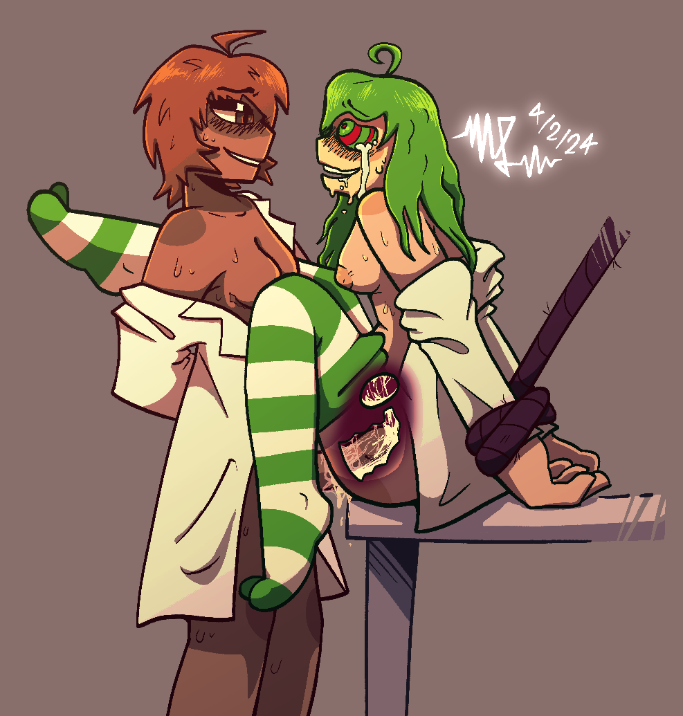 1futa ahoge bedroom_eyes blush blush_lines blushing_profusely bondage breasts crazy_eyes crying crying_with_eyes_open cum cum_drip cum_in_pussy cum_in_uterus cum_inside drool drool_on_face drooling female female_penetrated fucked_senseless fucked_silly futa_on_female futanari green_hair internal_cumshot internal_view intersex kimi_ga_shine labcoat mammoplasty_scar nipples partially_clothed pussy pussy_juice rope rope_bondage smile striped_clothing striped_thighhighs sue_miley sweat sweatdrop sweating table table_sex tears thigh_highs thighhighs tia_safalin trans_woman transfem uterus vaginal_penetration vaginal_sex x-ray x-ray_view your_turn_to_die