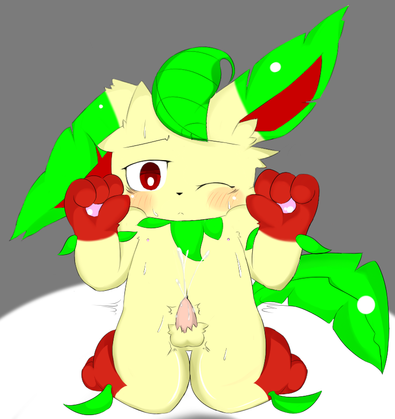 leafeon, color, tagme, blush, front view, fur, male, male only, nude, penis, pokemon, solo, testicles, 