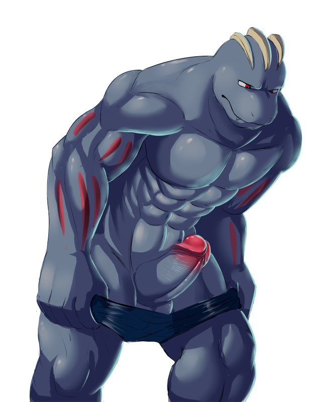 nuroi, machoke, nintendo, 1boy, bara, erection, humanoid penis, male, male only, muscles, muscular, pecs, penis, pokemon, solo, undressing, 