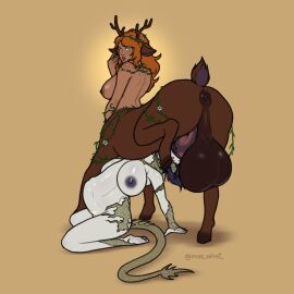 1futa au_ra breasts centaur deer_taur fellatio futa_on_female futanari futataur horsecock horsecock_futa horsecock_futanari miss_velvet monster_girl stomach_bulge stomach_deformation