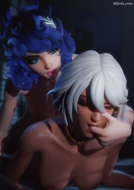 3d aphrodite_(fortnite) artemis artemis_(fortnite) female finger_in_mouth fortnite futa_on_female futanari intersex naked sex sluty_roxy