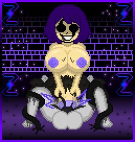 1boy 1futa balls big_balls big_breasts black_cum black_eyes bound_legs breasts cum cum_in_penis cumming cumming_in_penis dark_zixy docking dripping_body futanari genderswap_(mtf) holding_penis huge_breasts oozing original_character penis penis_in_penis pixel_art purple_hair purple_nipples purple_penis rule_63 self_upload tentacle tentacles_around_legs transforming urethral_insertion urethral_penetration wet_body zixy