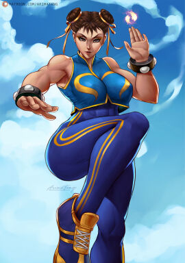 1girls alternate_version_at_source alternate_version_available arimatang biceps breasts capcom chun-li clothed female female_focus female_only fighting_pose fighting_stance fit fit_female fully_clothed fully_clothed_female hourglass_figure large_breasts muscles muscular muscular_arms muscular_female nipple_bulge nipple_outline nipples nipples_visible_through_clothing pinup pinup_pose posing posing_for_the_viewer skin_tight solo solo_female solo_focus street_fighter street_fighter_alpha suggestive suggestive_look toned toned_female toned_stomach