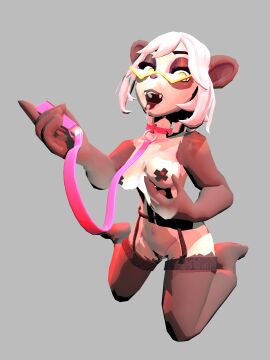 3d_(artwork) absurd_res anthro bdsm_collar bear bodily_fluids bondage clothing collar digital_media_(artwork) drooling eyewear female garter_straps giant_panda glasses hi_res humanoid leash leashed_collar mammal nipple_tape pandan_(pandannsfw) pandannsfw pasties penetration pussy_tape saliva solo tape