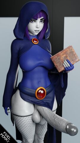 1futa 3d balls big_cock breasts casual casual_exposure clothing dc dc_comics erection exposed_penis fishnet_legwear fishnets forehead_jewel futa_only futanari grey-skinned_futa grey_skin holding_book huge_cock huge_penis human intersex looking_at_viewer outerwear pale_skin penis penis_out pixel-perry purple_eyes purple_hair raven_(dc) solo solo_futa superhero_costume superheroine tagme teen_titans thick_thighs tight_clothing vein veiny_penis