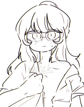 1girls closed_mouth dalgik dalgik-chan female female_only glasses half-dressed looking_at_viewer original ponytail solo_female