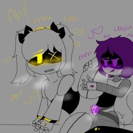 2d 2girls blackploiz blush disassembly_drone female female_only female_penetrated female_penetrating female_penetrating_female glitch_productions humanoid j_(murder_drones) murder_drones penetration pussy robot robot_girl robot_humanoid screen_face sex strap-on strapon uzi_(murder_drones) vaginal_penetration white_body worker_drone