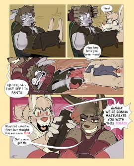 2024 5_fingers absurd_res advertisement alien anthro armwear blush bottomwear boxer_briefs boxers_(clothing) brown_body brown_fur brown_hair buckteeth bulge chair clothed clothed/nude clothing comic comic_sans denim denim_bottomwear denim_clothing desk drawing_glove drawing_pen drawing_tablet elbow_gloves emanata english_text eyebrow_slit eyebrows eyelashes eyeshadow female fingerless_gloves fingers forced_exposure forced_undressing fur furniture gloves grey_body grey_fur group hair handwear headlock hi_res highlights_(coloring) holding_object holding_pen holding_penetrable_sex_toy holding_sex_toy jeans lagomorph leotard leporid lips lipstick loki_(lowkeytoast) lovense lovense_solace lowkey_nottoast makeup male male/female mammal markings nude open_mouth open_smile pants pen penetrable_sex_toy promotional_material pubes rabbit red_eyes red_lipstick renshi_vivieh_(lowkey_nottoast) scar scut_tail sex_toy sharp_teeth shirt short_hair short_tail sibling_(lore) signature simple_background sister_(lore) sisters_(lore) sitting smile speech_bubble spots spotted_body spotted_fur spread_legs spreading striped_body striped_fur stripes t-shirt table tablet tail tail_motion tailwag tan_background teeth text thick_bottom_lip tongue tongue_out toothy_grin topwear trio underwear undressing undressing_another undressing_partner viv_(lowkeytoast) warsphinx whiskers white_body white_fur wide_eyed worried