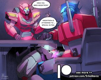 blowjob censored cum_in_mouth elita-1 elita-one erikaskerzz male megatron nickelodeon optimus_prime paramount_pictures penis robot shaking transformers transformers_earthspark under_the_table yaoi