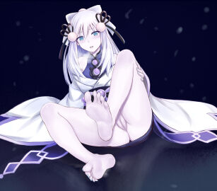 1girls bare_legs barefoot black_background blue_eyes blush cameltoe colored_skin dress duel_monster feet female foot_fetish highres japanese_clothes japanese_mythology kimono koorino legs long_hair looking_at_viewer monster_girl mythology no_panties pale_skin pantyhose public_domain pussy sitting snow soles steam toes white_dress white_hair white_skin youkai yu-gi-oh! yuki-onna_the_ice_mayakashi yuki_onna