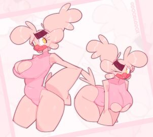 1girls 2020s 2024 2d 2d_(artwork) :o anthro anthro_only anthrofied avian aza_(doodledox) beak big_breasts big_thighs bird breasts cleavage doodledox eyebrows eyelashes feathers female female_focus female_only fur furry furry_female furry_only hair_bun hairbun heart_cutout hi_res highres hips large_breasts large_thighs leotard original pink_body pink_feathers skindentation smile smiling solo solo_female solo_focus tail thick_thighs thighhighs thighs tongue tongue_out wide_hips yellow_eyes