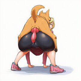 2d all_fours anus ass back_view bending_over bent_over big_ass blonde_hair blue_eyes calves cameltoe canid canine canine_on_human canine_penis canis caucasian_female clothed clothing domestic_dog eyeliner female female_human/male_feral female_on_feral feral feral_on_female feral_on_human human_on_feral imminent_bestiality imminent_sex knot leaking_precum leggings looking_back male pale-skinned_female pale_skin penis precum pussy_outline skin_tight squatting supremedream thick_thighs thighs white_female white_woman wide_hips zoophilia