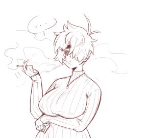 ... 1girls arm_below_breasts aunt aunt_hellen_(insouwu) belly_button big_breasts blowing_smoke boobs boots breasts cigarette cigarette_smoke collar earring earrings female female_focus female_only hair_over_one_eye holding holding_cigarette holding_object insouwu messy_hair nipples_visible_through_clothing oc original_character pose short_hair sketch sweater text text_bubble thick thick_hips thick_thighs