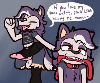 2024 anthro balls big_balls big_penis black_bottomwear black_clothing black_collar black_nose black_shirt black_skirt black_tank_top black_topwear bottomwear brown_body brown_fur brown_pupils canid canine canis chest_tuft clothing collar crossdressing crossdressing_(mtf) crossdressing_male dialogue domestic_dog english_text eyebrows fellatio_gesture femboy fur gay gay_anal gay_male gay_sex genitals gesture glans grey_balls grey_body grey_fur hair homosexual homosexual_male homosexual_sex leash leash_in_mouth male male/male male_penetrated male_penetrating male_penetrating_male mammal midriff multiple_poses object_in_mouth on_one_leg orange_eyes penis penis_under_skirt pink_glans pink_penis pose pupils purple_body purple_fur purple_hair raised_eyebrow red_collar red_leash shirt skirt solo solo_male speech_bubble spiked_collar spikes standing submissive submissive_anthro submissive_male suggestive suggestive_gesture tan_body tan_fur tan_inner_ear tank_top text topwear tuft ultilix white_hair yaoi