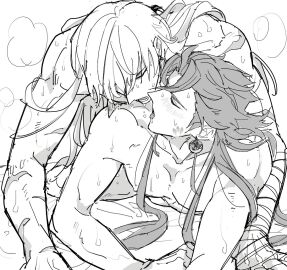 2boys abs anal_sex bishonen blush geshulin_(wuthering_waves) jiyan_(wuthering_waves) long_hair male male/male male_only moaning muscles muscular muscular_male okonomigrill sweatdrop wuthering_waves yaoi