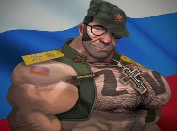 big_breasts mge mge_brother muscles muscular muscular_male russian russian_flag russian_text sniper_(team_fortress_2) team_fortress_2
