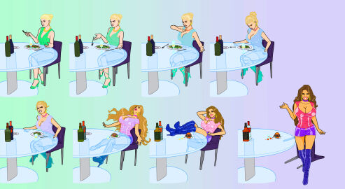 1girls ass banedearg bimbo bimbofication brain_drain brainwashing breast_expansion breast_growth breast_growth_(enlargement) breasts eye_color_change female hair_color_change hair_growth high_heel_boots high_heels hoop_earrings intelligence_drain intelligence_loss iq_loss large_ass large_breasts lips mental_transformation mind_control personality_change simple_background tan transformation transformation_sequence wide_hips