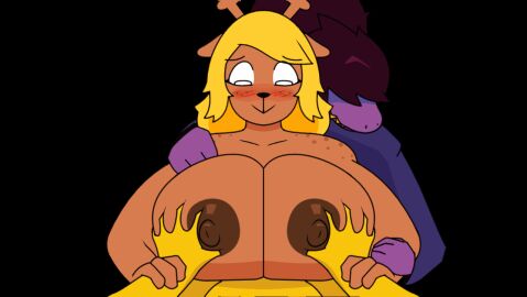 2girls animated animated_image anthro antlers assisted_paizuri assisted_sex beat_banger beat_banger_(mod) big_breasts blonde blonde_hair blush blushing breast_grab breasts brown_body brown_hair brown_nipples deltarune double_breast_grab female femsub flushed furry hands_on_breasts holding_hands istole kris_(deltarune) large_breasts looking_down nipples noelle_holiday paizuri plain_background purple_skin reindeer reptile reptile_humanoid scalie simple_background susie_(deltarune) white_background