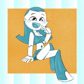 alternate_hairstyle android android_girl blue_hair crossed_legs female female_focus jenny_wakeman light_blush my_life_as_a_teenage_robot nickelodeon nicktoons open_mouth panties robot robot_girl robot_humanoid tagme tagme_(artist) xj-9